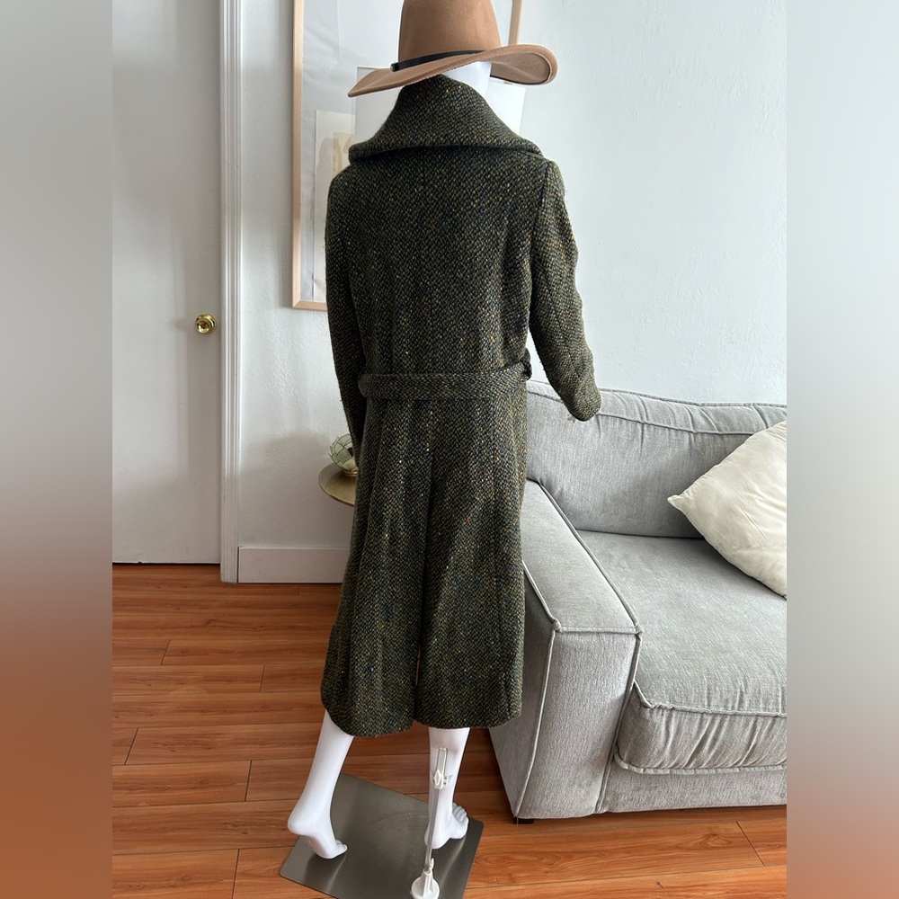 Sold‼️Searle Vintage Irish Wool Herringbone Shawl Collar Green  Long Coat 12 - Picture 4 of 17